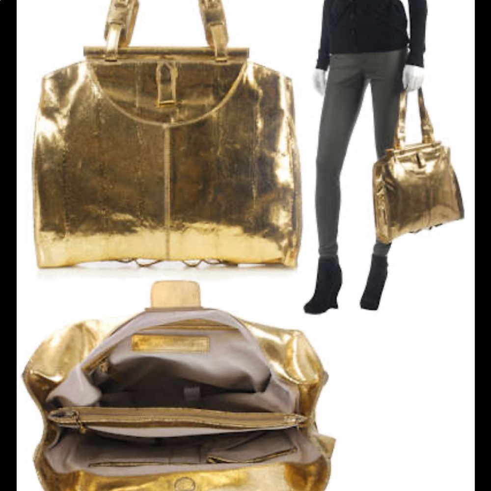 Dianne Von Furstenberg gold metallic Foldover tote